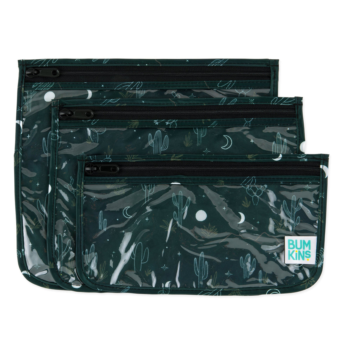 Starry Cactus Clear Travel Bag 3 Pack, TSA-Friendly | Bumkins