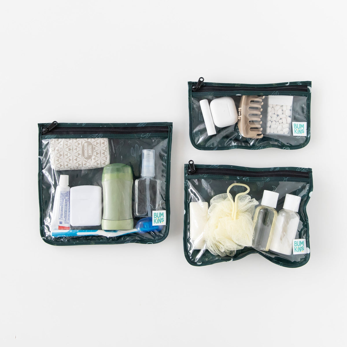 Starry Cactus Clear Travel Bag 3 Pack, TSA-Friendly | Bumkins