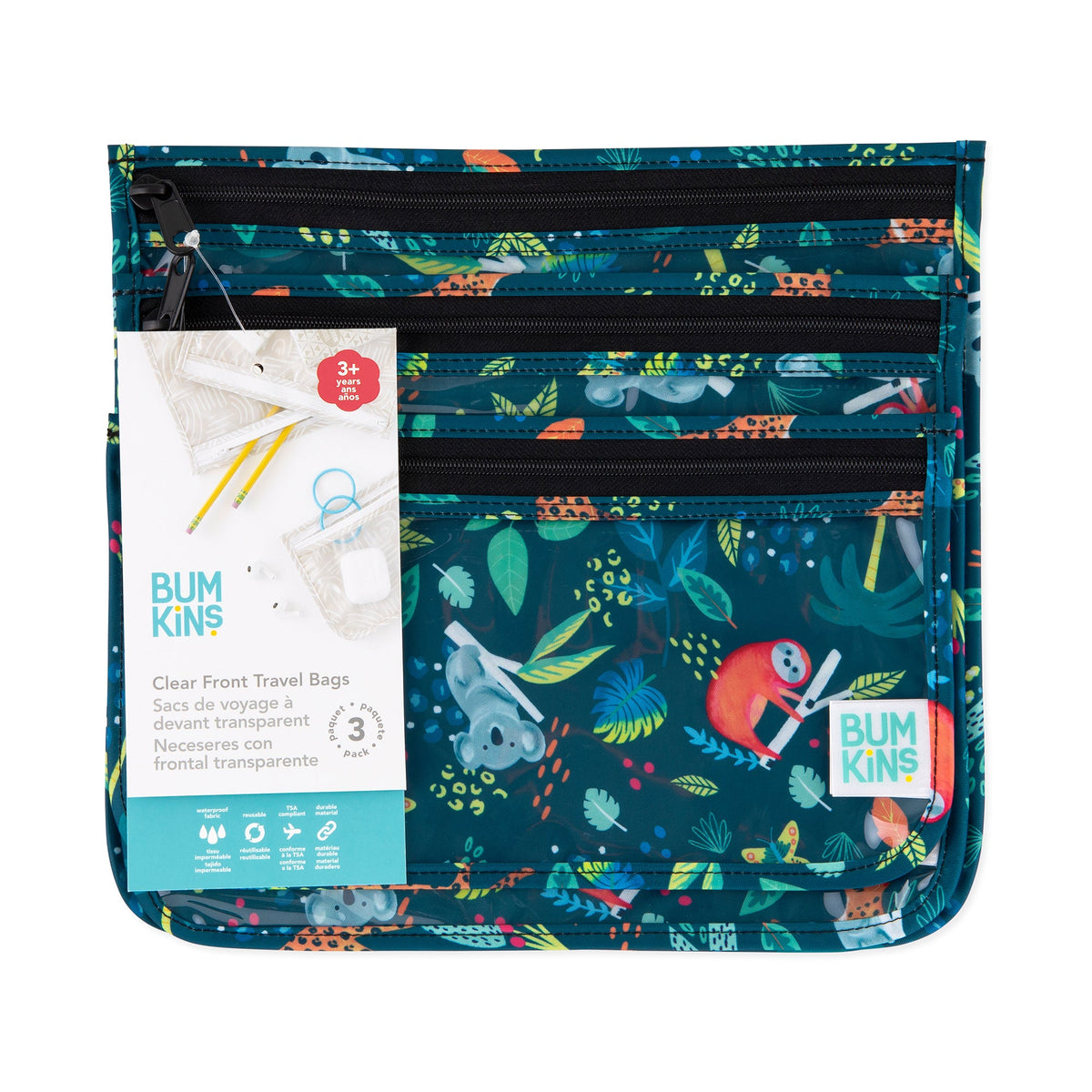 TSA Compliant Clear Travel Bags in Fun Jungle Print | Bumkins