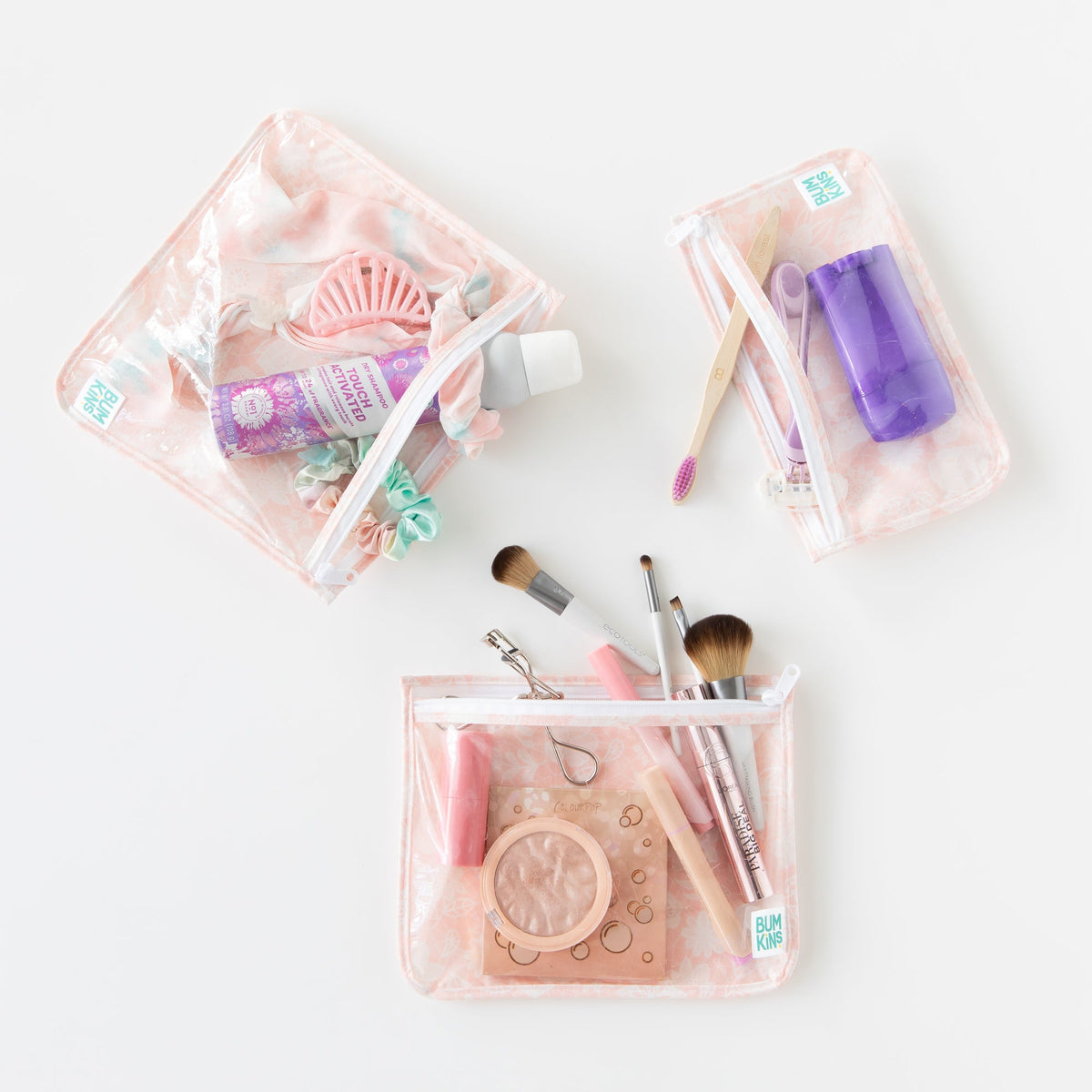 Clear-Sided Travel Bags in Elegant Pink Lace Print | Bumkins