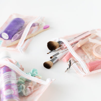 Clear-Sided Travel Bags in Elegant Pink Lace Print | Bumkins