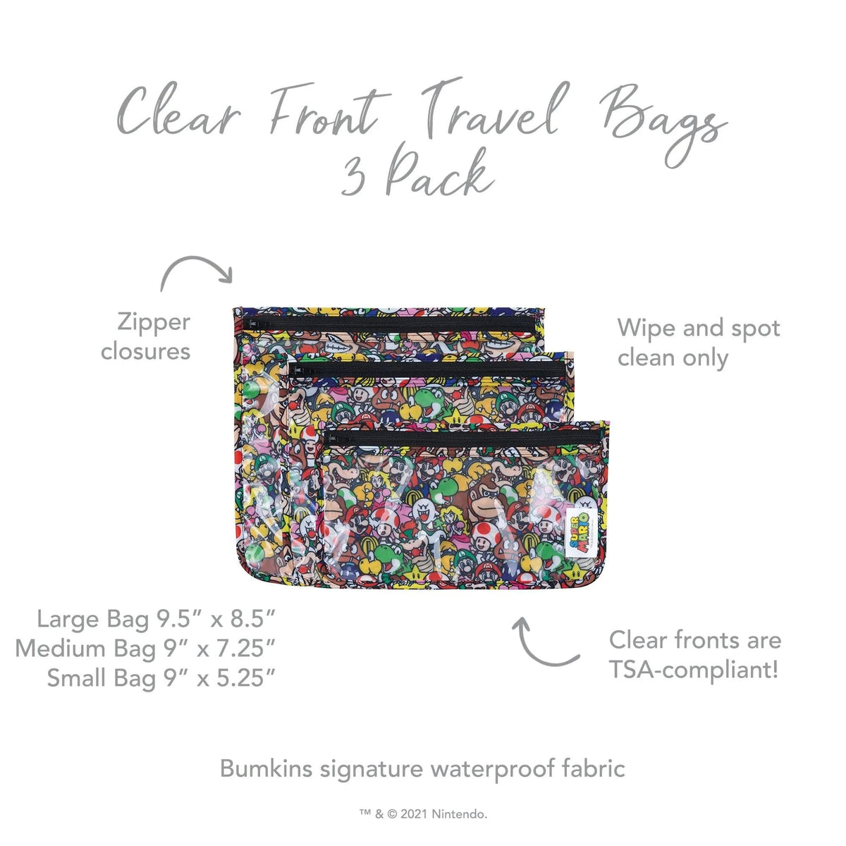 Clear Travel Bags Ft. Super Mario Game Characters | Bumkins