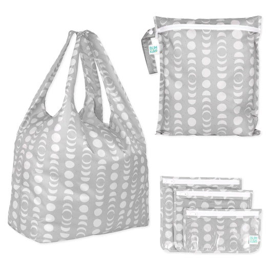 5-Piece Waterproof Bag Set for Travel, Lunar Phases Print | Bumkins