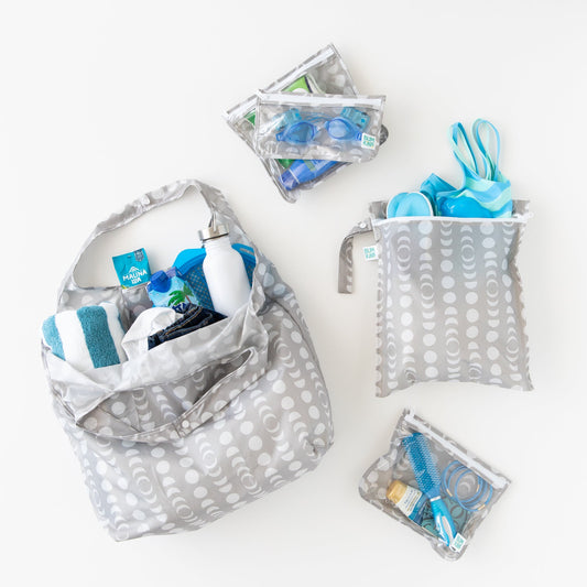 5-Piece Waterproof Bag Set for Travel, Lunar Phases Print | Bumkins