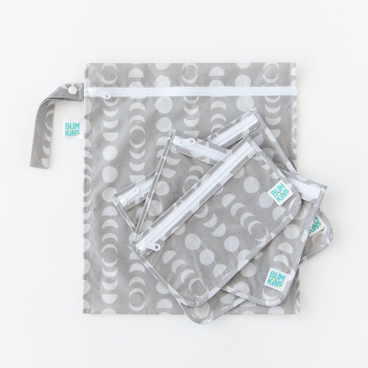5-Piece Waterproof Bag Set for Travel, Lunar Phases Print | Bumkins