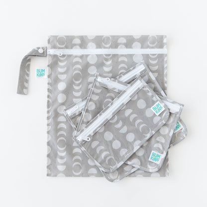 5-Piece Waterproof Bag Set for Travel, Lunar Phases Print | Bumkins