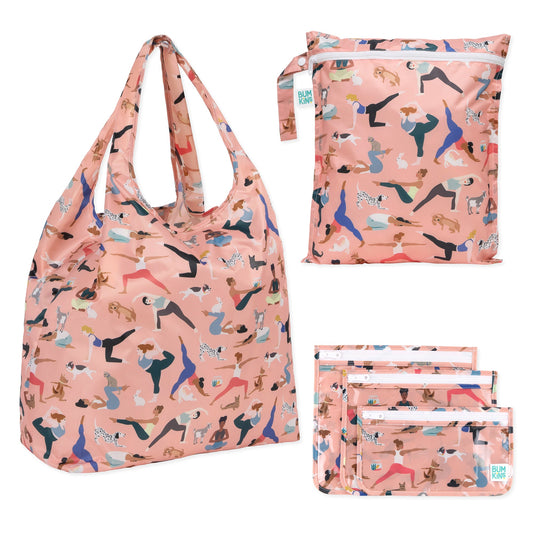 5-Piece Waterproof Travel Bag Set in Yoga Poses Print | Bumkins