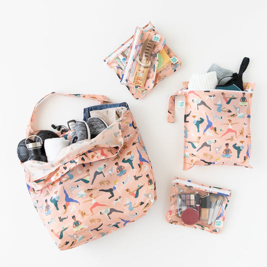 5-Piece Waterproof Travel Bag Set in Yoga Poses Print | Bumkins