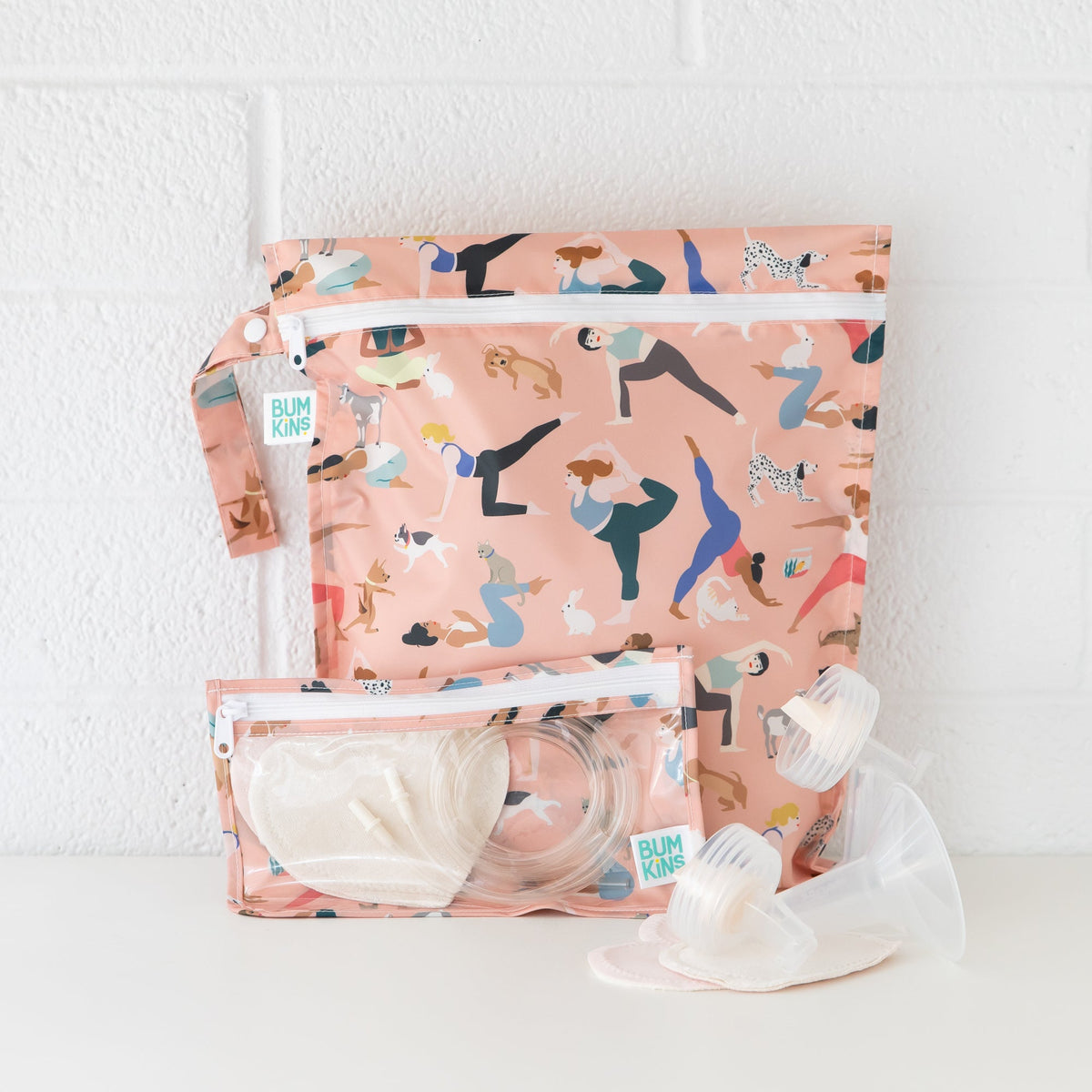 5-Piece Waterproof Travel Bag Set in Yoga Poses Print | Bumkins