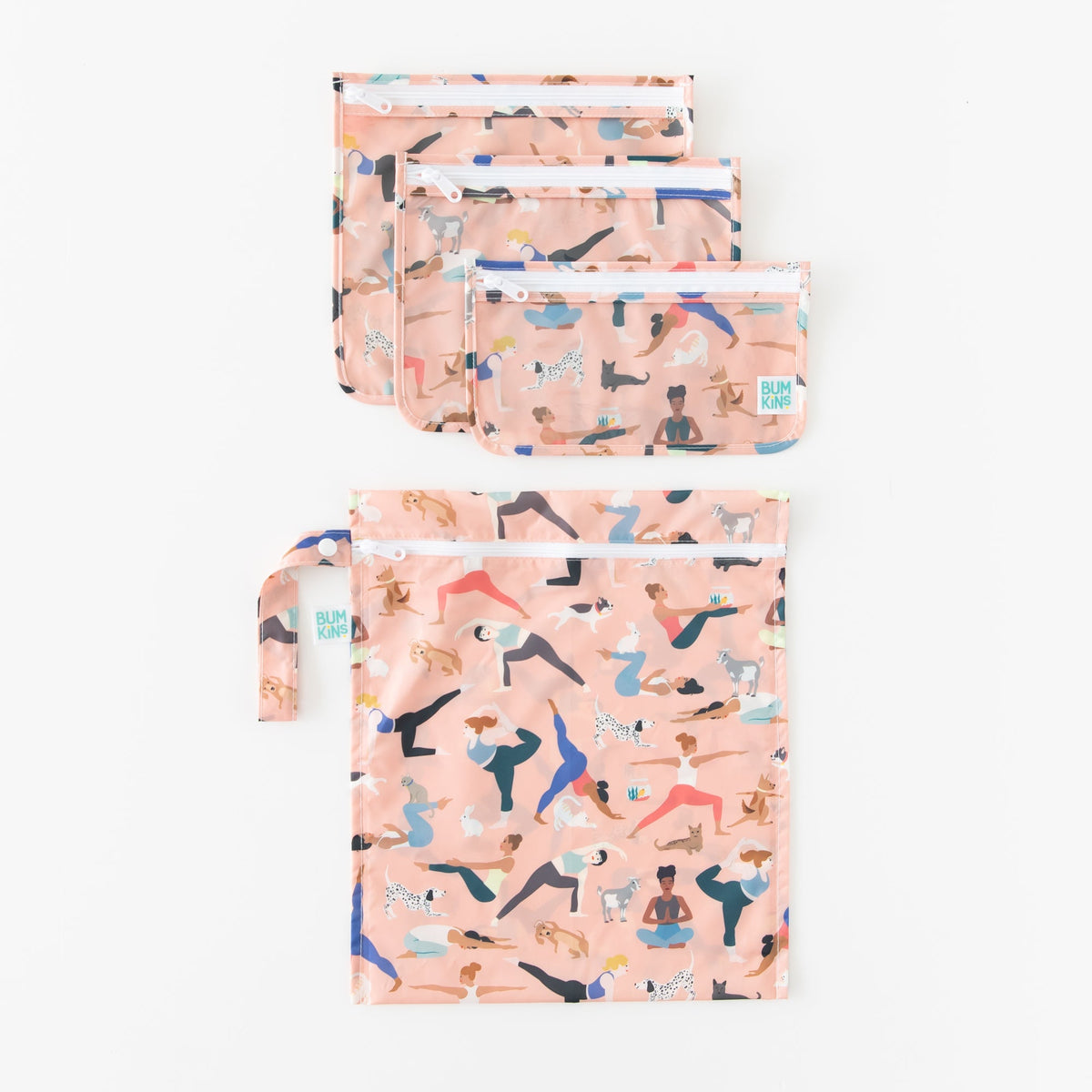 5-Piece Waterproof Travel Bag Set in Yoga Poses Print | Bumkins