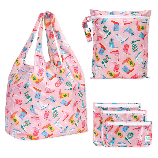Pink Boots Print Waterproof Bag Set for Travel, 5 Pieces | Bumkins
