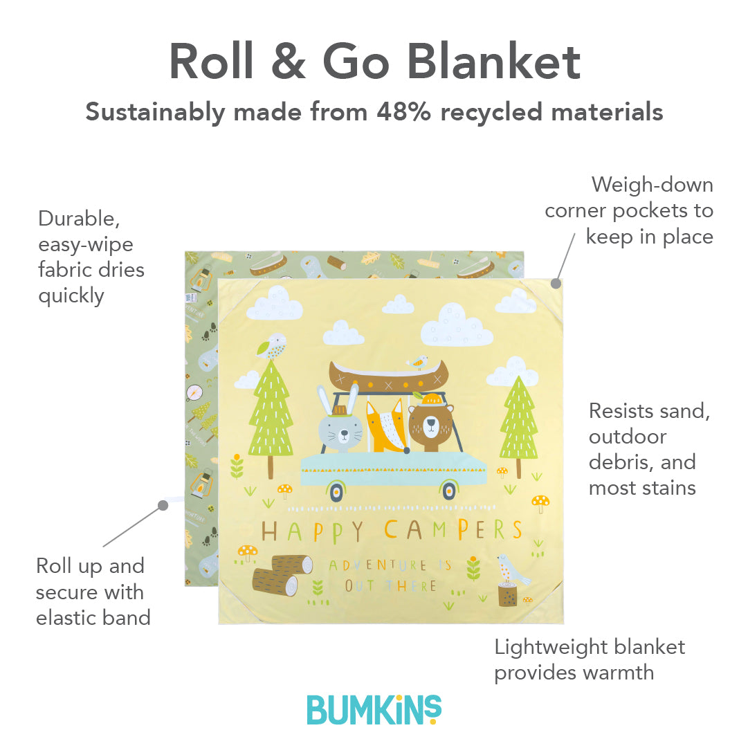 Happy Campers Roll & Go Indoor, Outdoor Camping Blanket | Bumkins