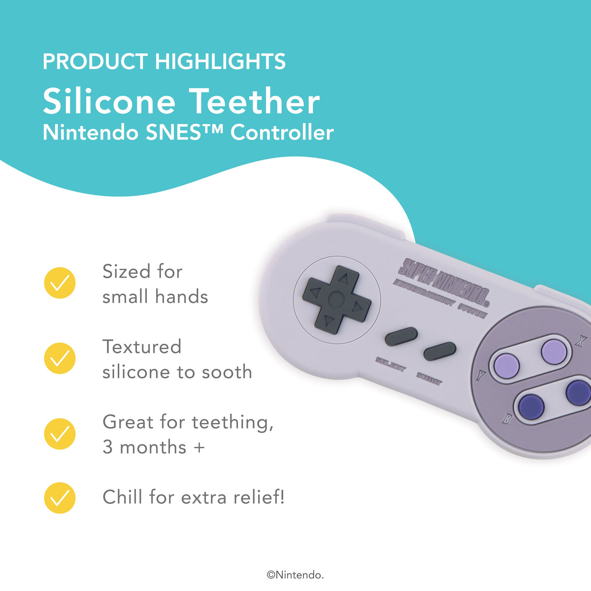 Nintendo SNES Controller Textured Soothing Baby Teether | Bumkins
