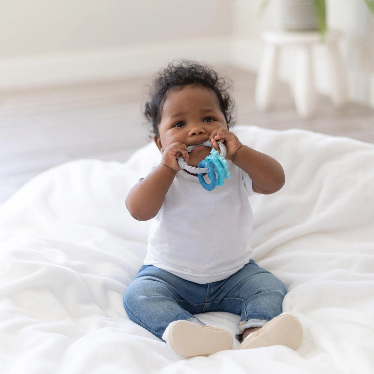 Silicone Teething Ring & Charm Set for 3 mos up, Blue Baby | Bumkins
