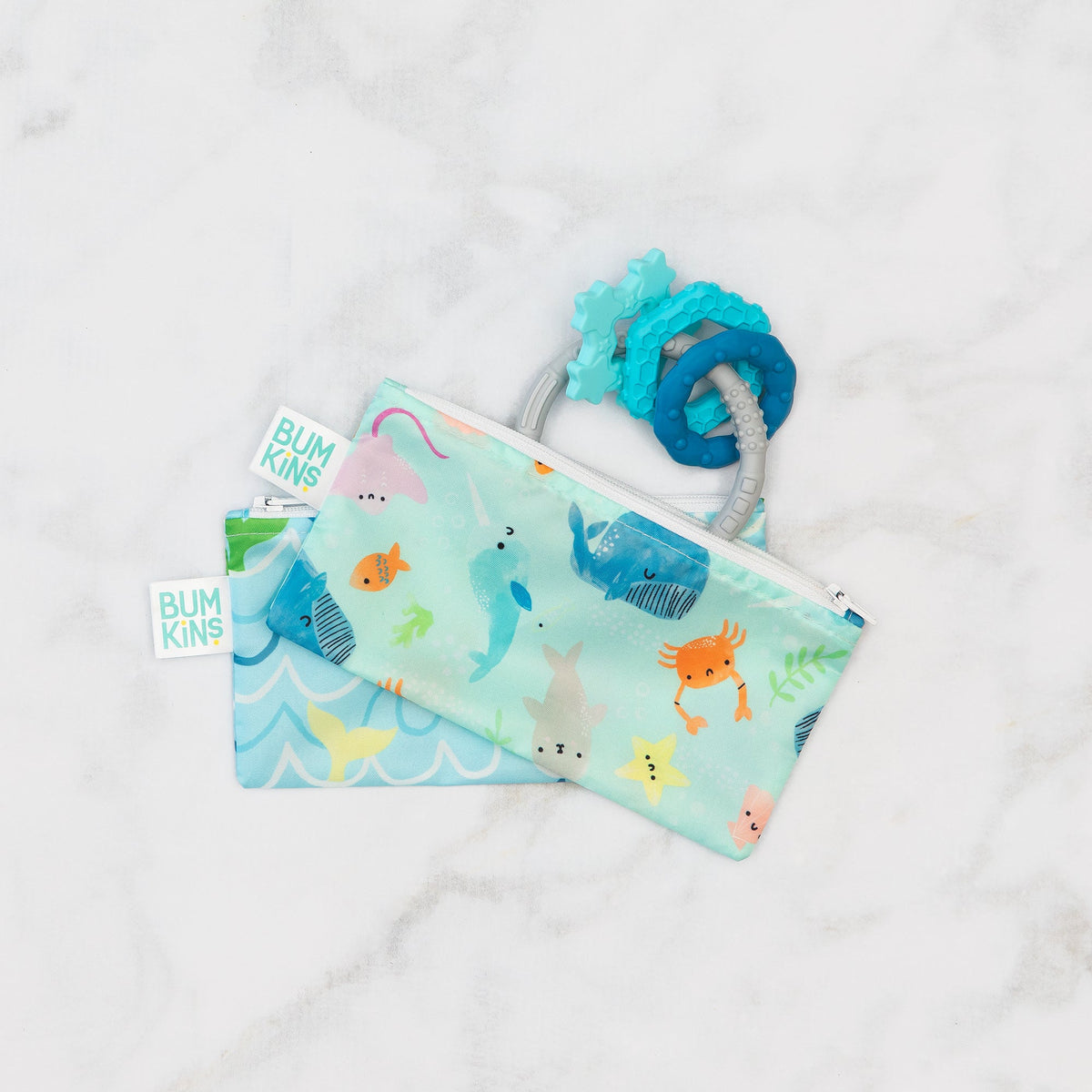 Silicone Teething Ring & Charm Set for 3 mos up, Blue Baby | Bumkins
