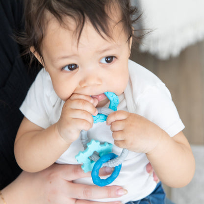 Silicone Teething Ring & Charm Set for 3 mos up, Blue Baby | Bumkins
