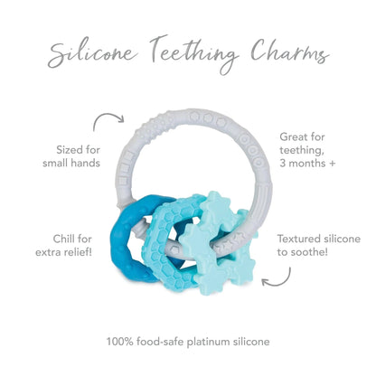 Silicone Teething Ring & Charm Set for 3 mos up, Blue Baby | Bumkins