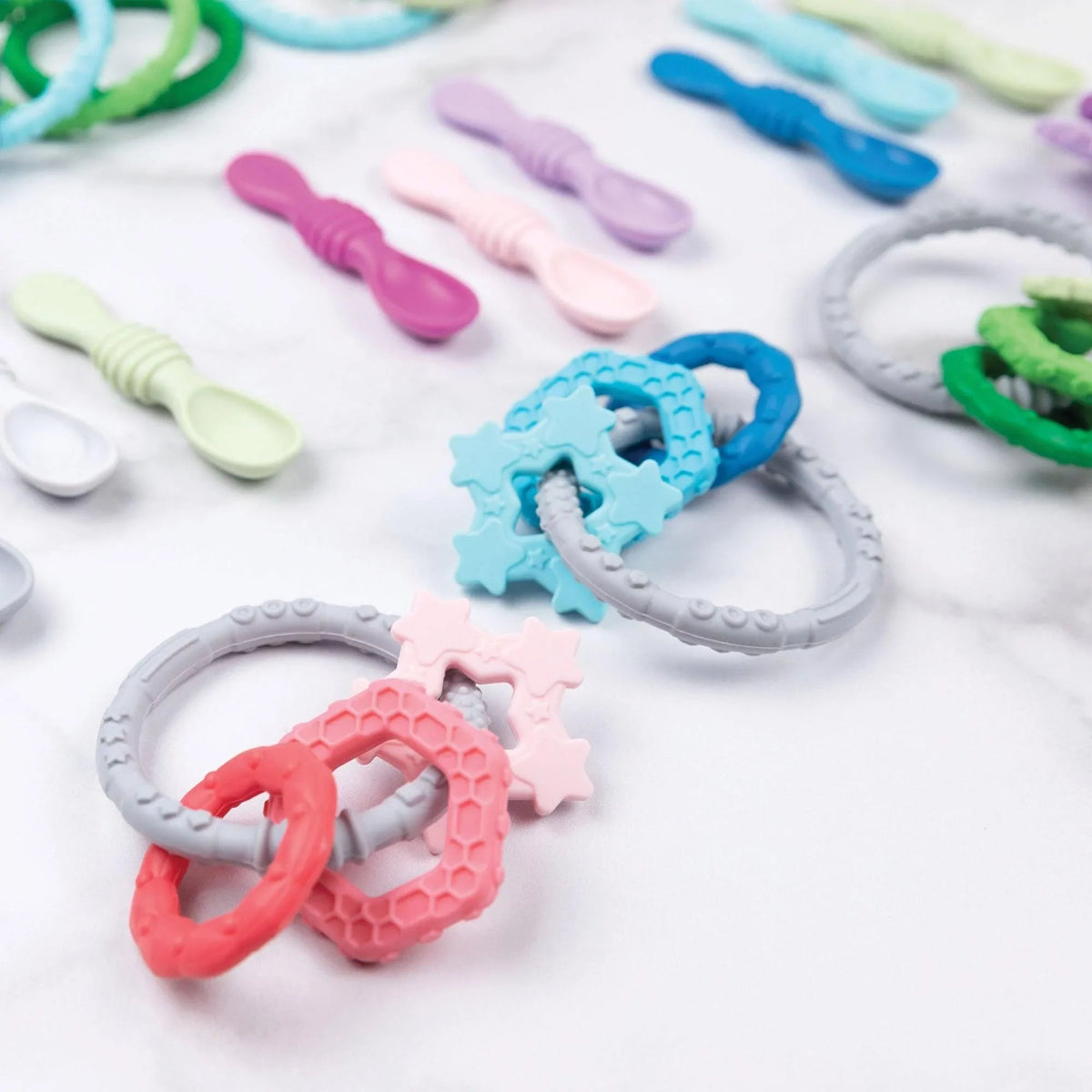 Food-Safe Silicone Teething Rings For Infants 3 mos up Baby | Bumkins