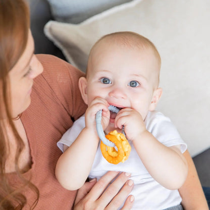 Silicone Baby Teether Ring & Orange Charms for 3 mos up Baby | Bumkins