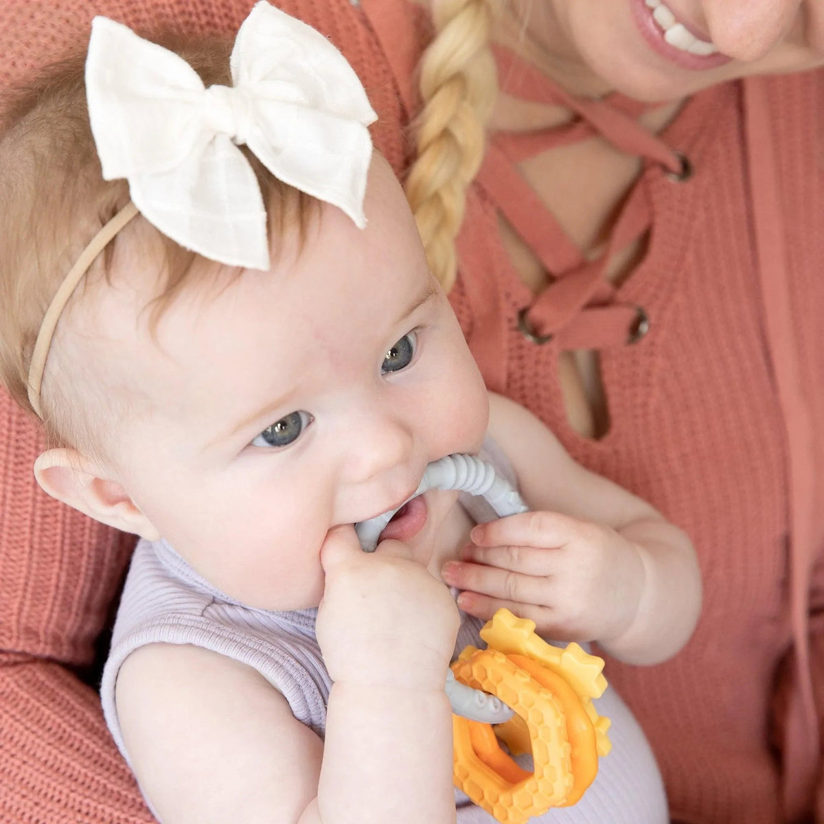 Silicone Baby Teether Ring & Orange Charms for 3 mos up Baby | Bumkins