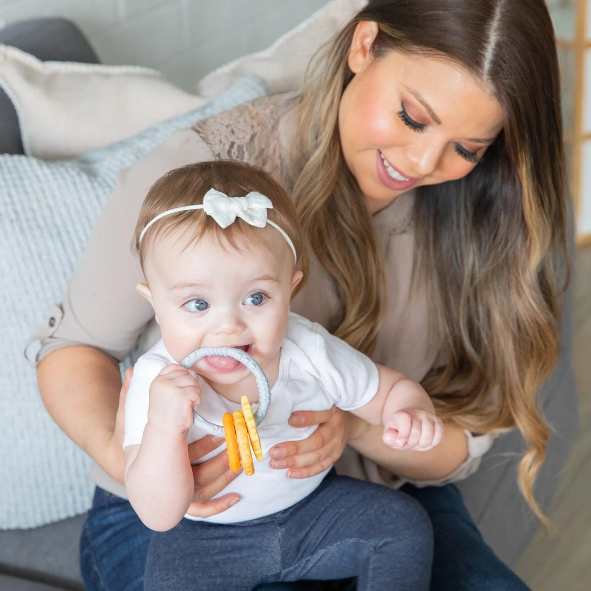 Silicone Baby Teether Ring & Orange Charms for 3 mos up Baby | Bumkins