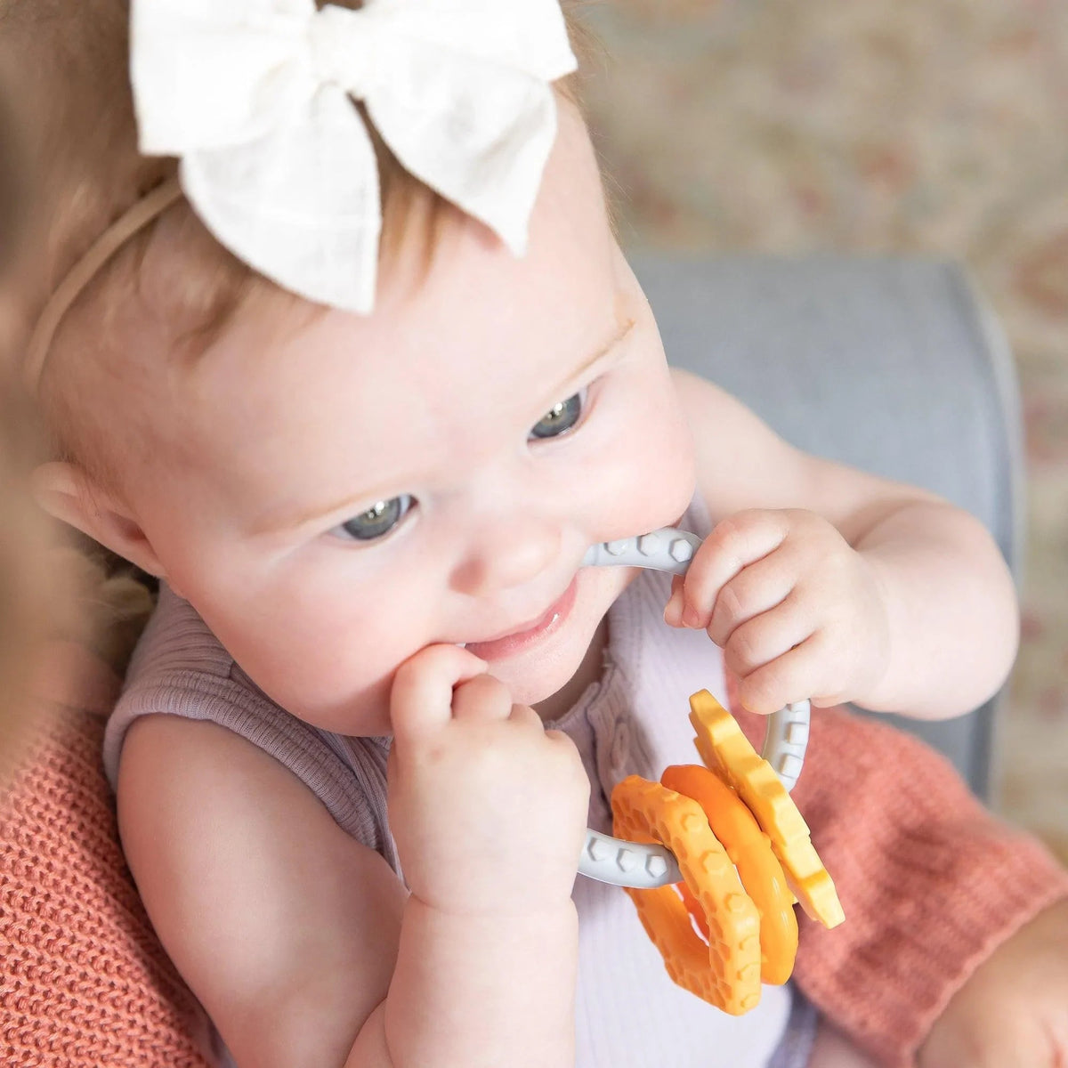 Silicone Baby Teether Ring & Orange Charms for 3 mos up Baby | Bumkins