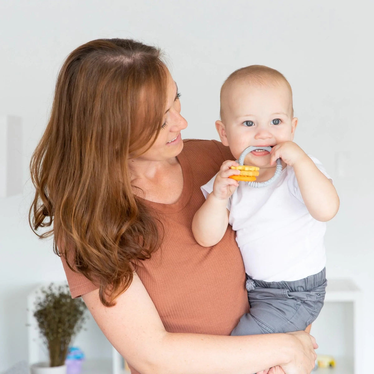 Silicone Baby Teether Ring & Orange Charms for 3 mos up Baby | Bumkins