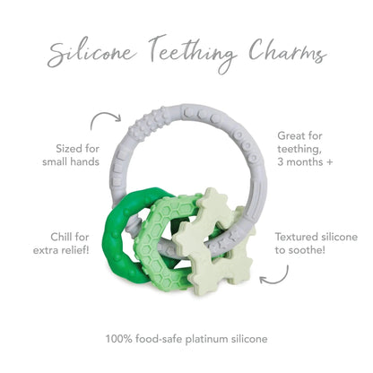 Silicone Baby Teether Ring & Green Charms for 3 mos up Baby | Bumkins