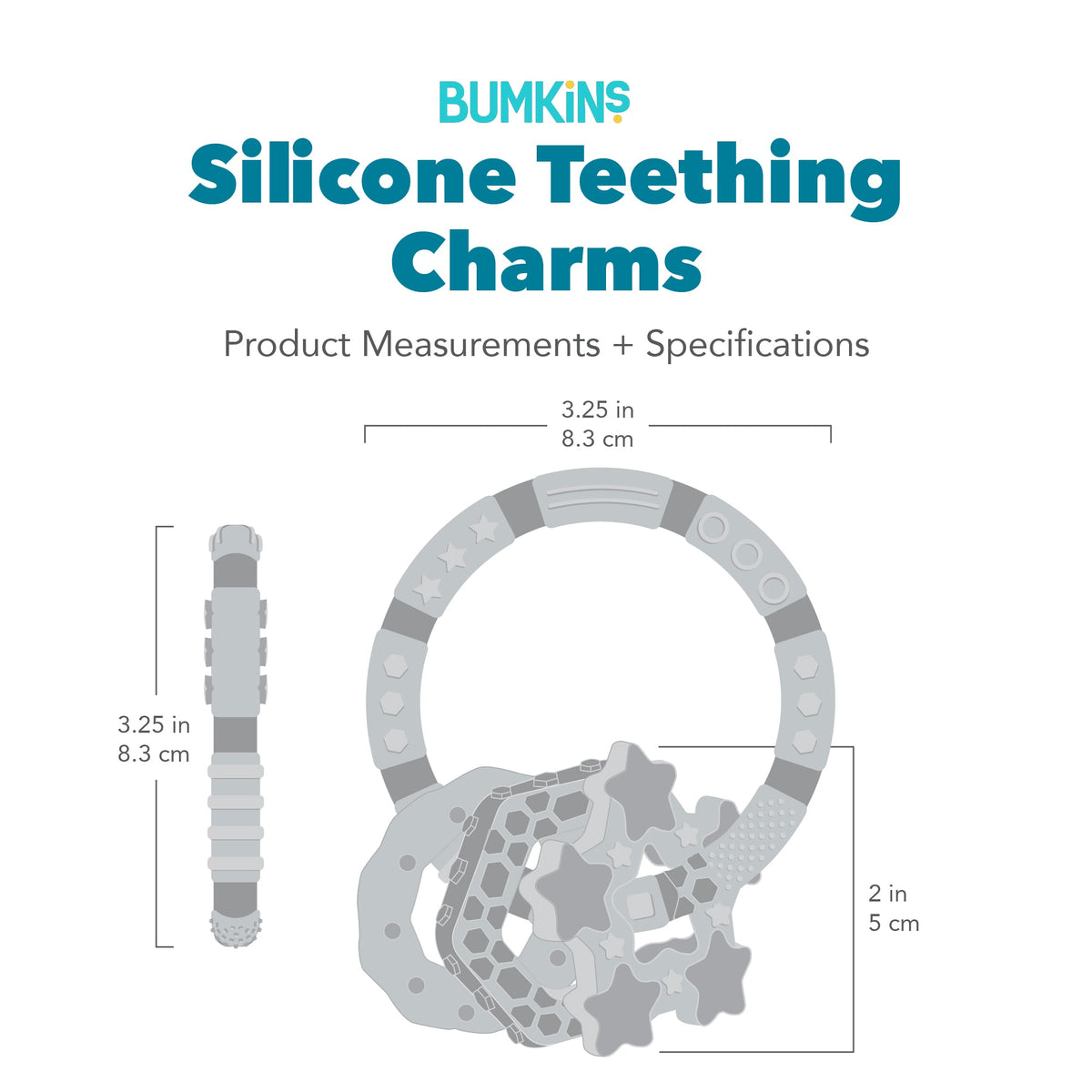 Silicone Baby Teether Ring & Green Charms for 3 mos up Baby | Bumkins