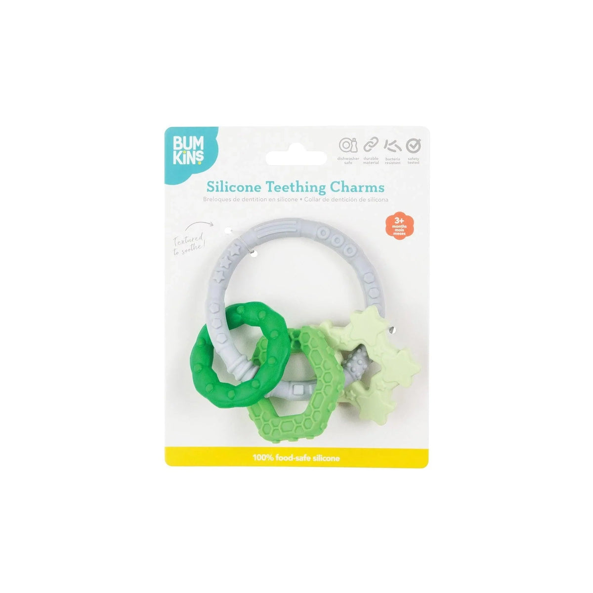 Silicone Baby Teether Ring & Green Charms for 3 mos up Baby | Bumkins