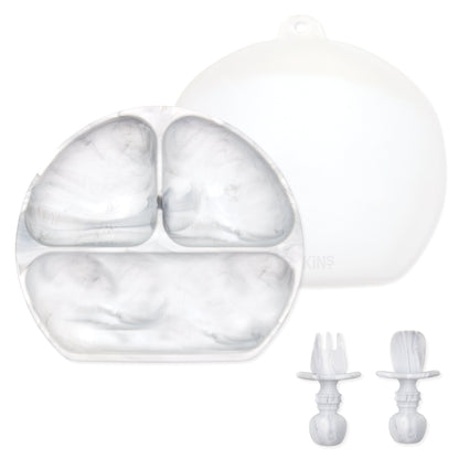 Grip Dish Essential Infant 4-Piece Mealtime Set: Marble | Bumkins