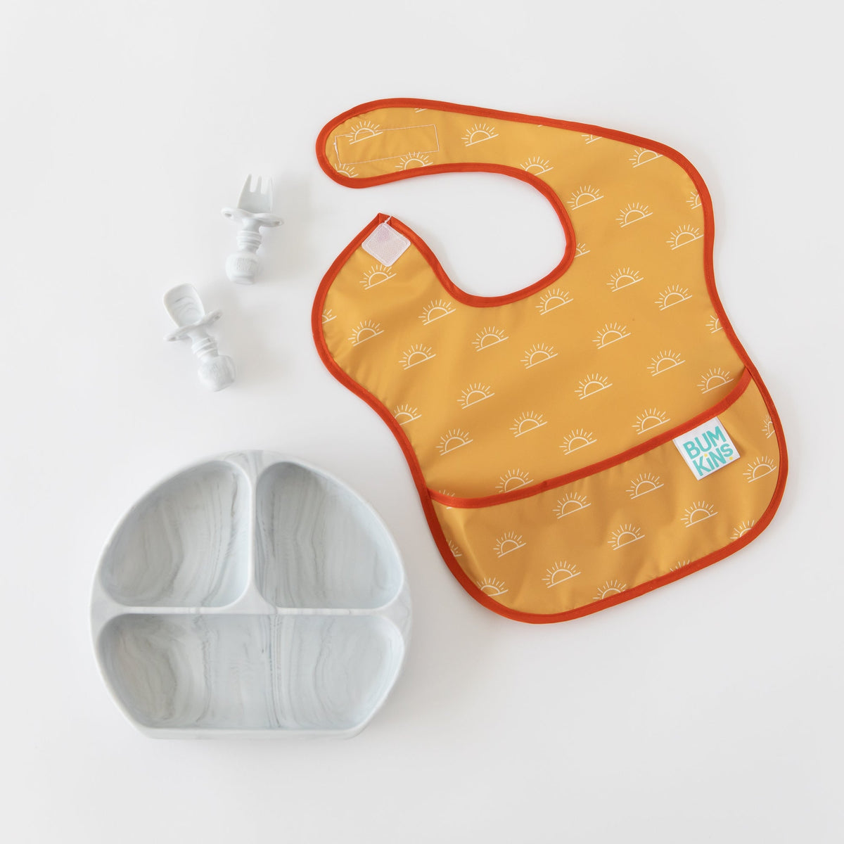 Grip Dish Essential Infant 4-Piece Mealtime Set: Marble | Bumkins