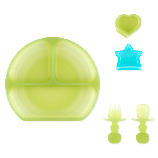 Grip Dish Deluxe Infant 5-Piece Mealtime Set: Green Jelly | Bumkins