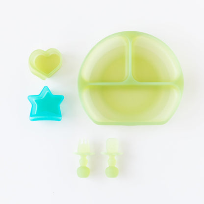 Grip Dish Deluxe Infant 5-Piece Mealtime Set: Green Jelly | Bumkins