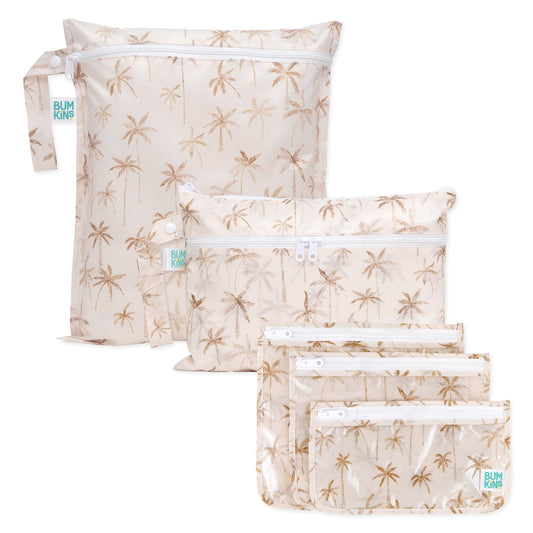 Deluxe Travel Bag Set, 5-Piece, Palm Print, Waterproof | Bumkins
