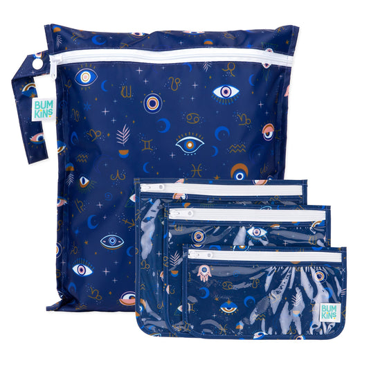 Evil Eye Print Wet Bag + Clear Travel Bags, Waterproof | Bumkins