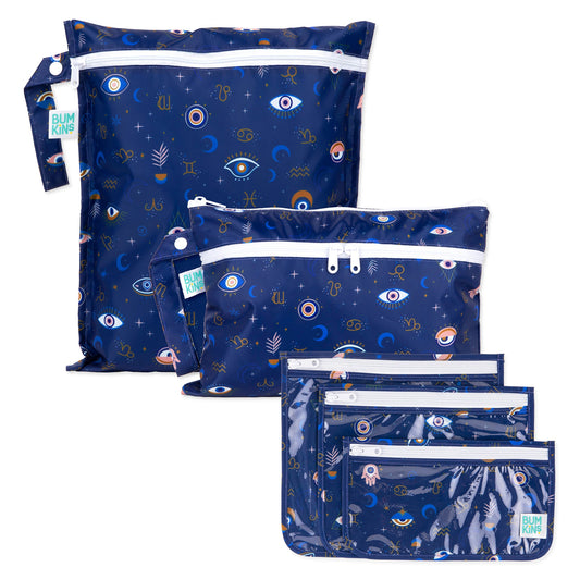 Evil Eye 5-Piece Waterproof Travel Bag Set for Women, Moms | Bumkins