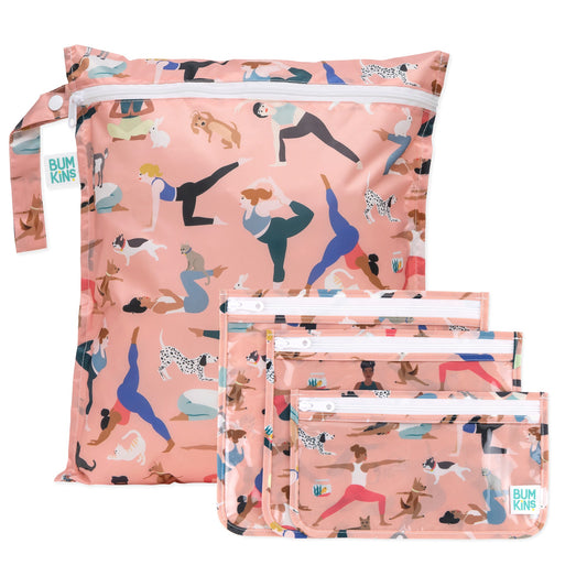 Yoga Print Travel Bags + Wet Bag Set for Gym, Travel | Waterproof | Bumkins