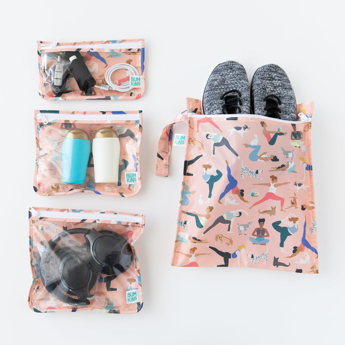 Yoga Print Travel Bags + Wet Bag Set for Gym, Travel | Waterproof | Bumkins