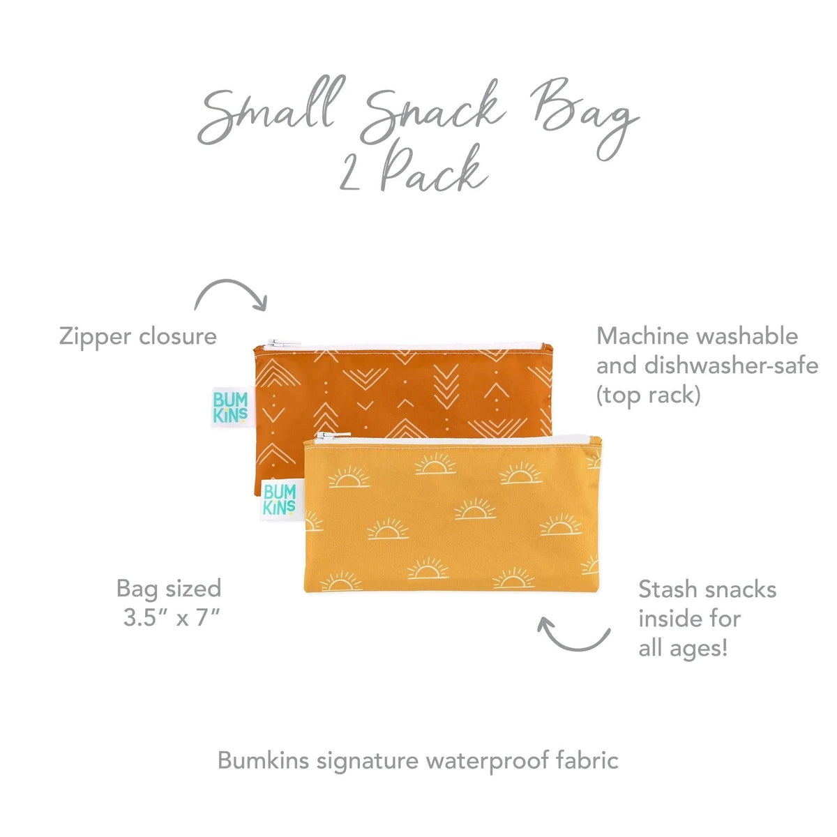 Sunshine Boho Chic Reusable Zippered Snack Bag Set of 2 | Bumkins