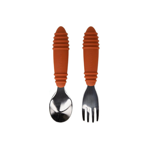 Toddler Spoon and Fork Set in Boho Clay For Self-Feeding | Bumkins