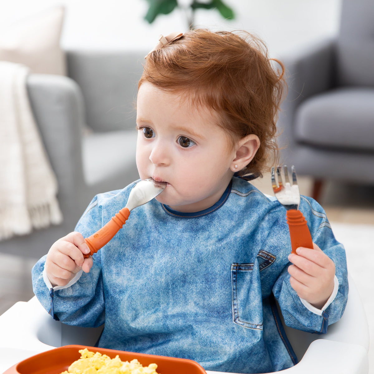 Toddler Spoon and Fork Set in Boho Clay For Self-Feeding | Bumkins