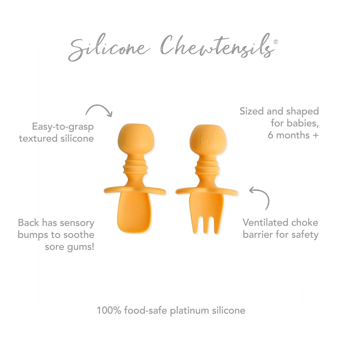 Spoon + Fork Chewtensils For Early Self-Feeding in Tangerine | Bumkins