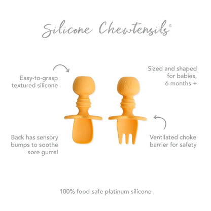 Spoon + Fork Chewtensils For Early Self-Feeding in Tangerine | Bumkins