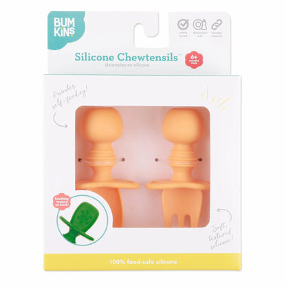 Spoon + Fork Chewtensils For Early Self-Feeding in Tangerine | Bumkins