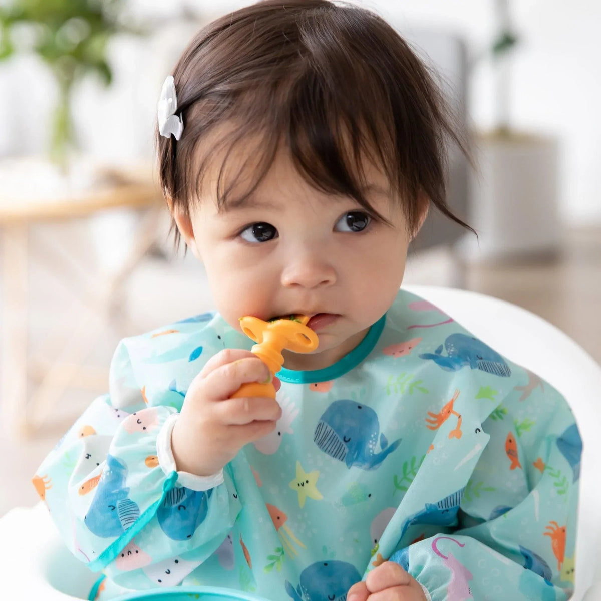 Spoon + Fork Chewtensils For Early Self-Feeding in Tangerine | Bumkins