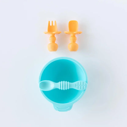 Spoon + Fork Chewtensils For Early Self-Feeding in Tangerine | Bumkins