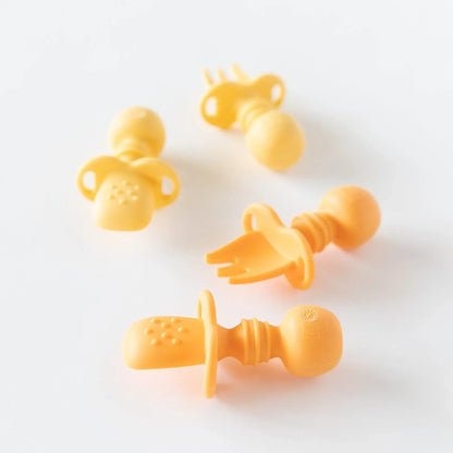Spoon + Fork Chewtensils For Early Self-Feeding in Tangerine | Bumkins