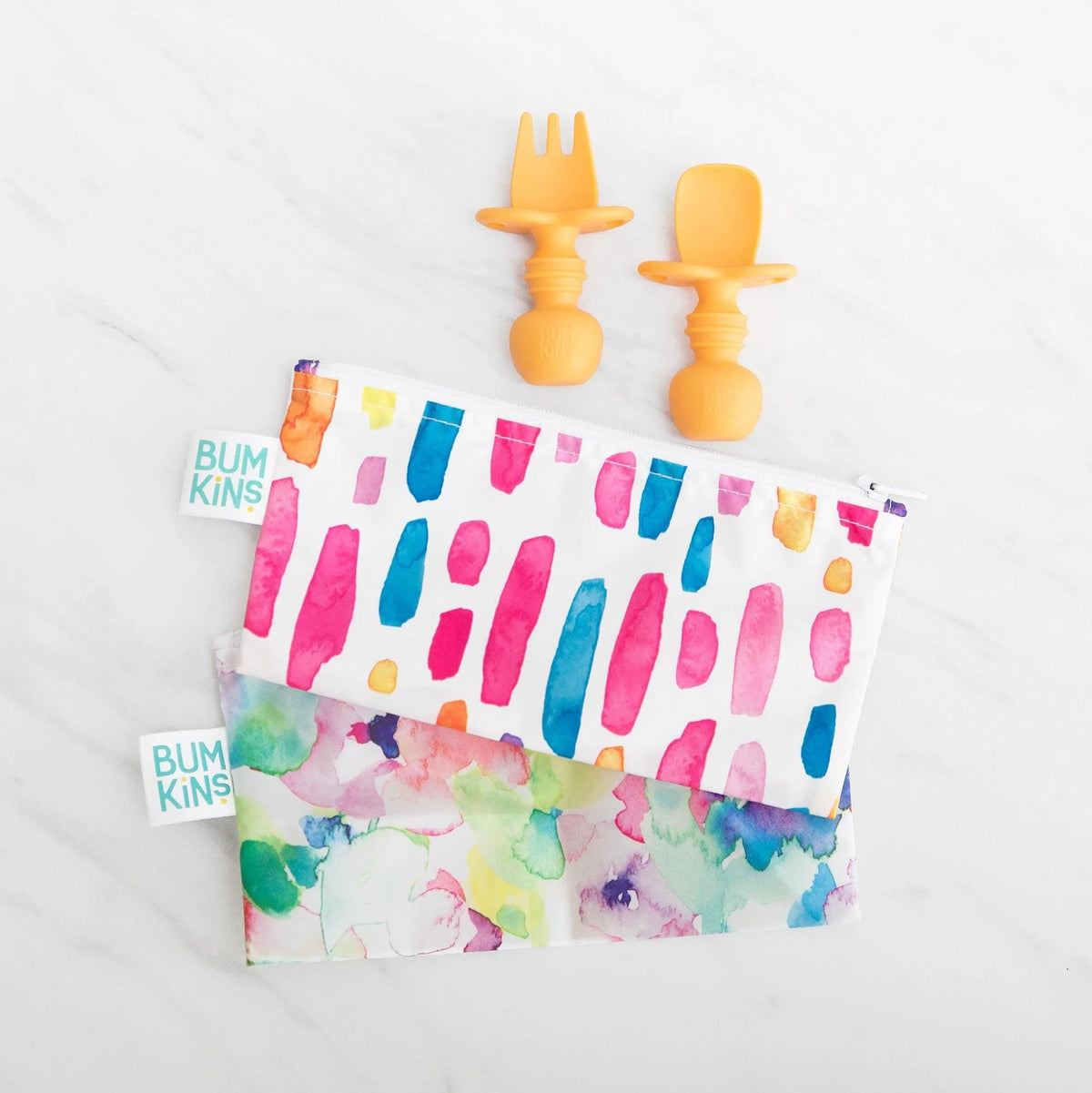 Spoon + Fork Chewtensils For Early Self-Feeding in Tangerine | Bumkins