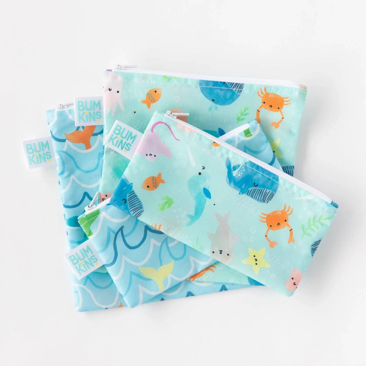 Small Reusable Bag Set Ft Adorable Sea Creatures | Bumkins